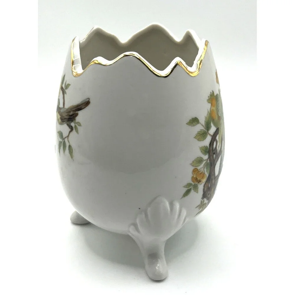 Vtg Andrea by Sadek 3-Footed Porcelain Egg-Shaped Vase 9492 Japan Birds 4.25